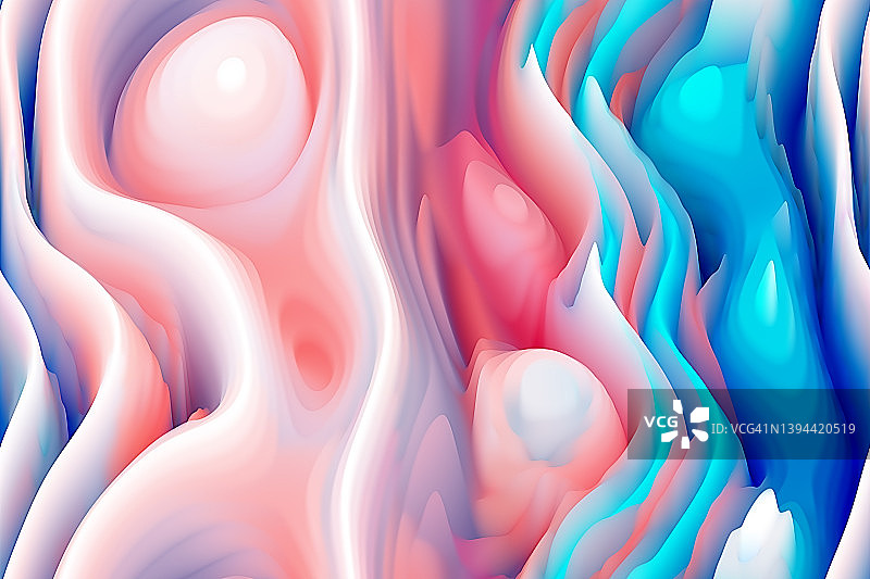 抽象粉色蓝绿色流动无缝图案山峰曲线波浪背景。高品质洋红色和水色图片素材