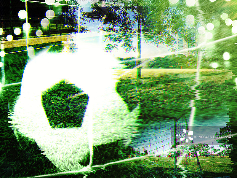 带有故障效果的足球图形组合抽象海报背景图片素材