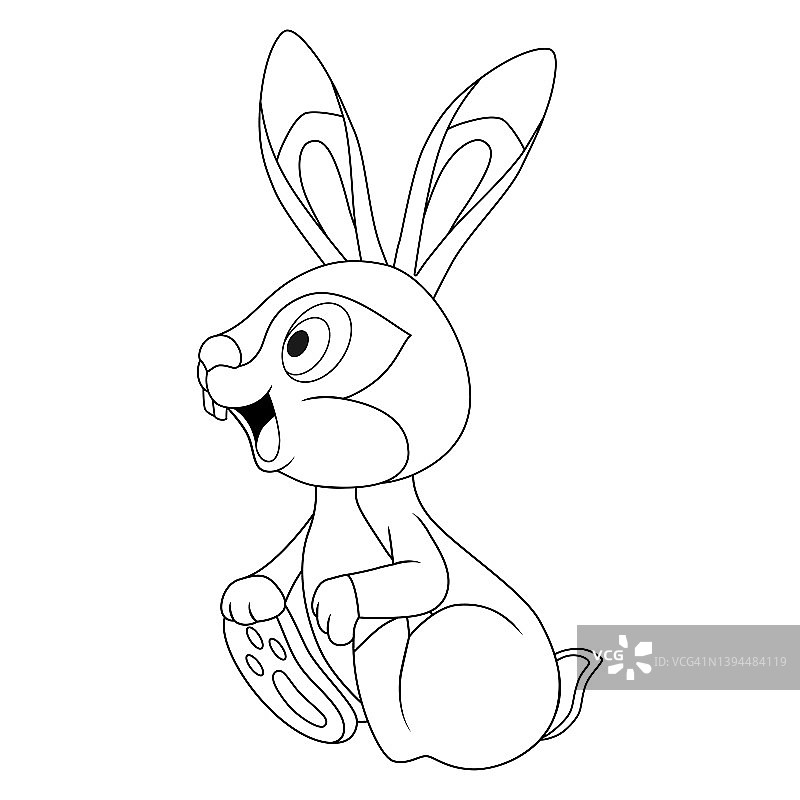 微笑的卡通兔子简笔画：复活节兔子涂色模板图片素材