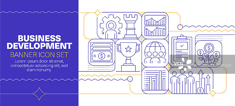 商业发展线性图标集和banner设计图片素材
