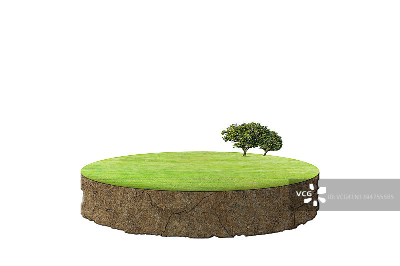 白色背景上带裁剪路径的孤立岛屿上的绿色草地图片素材