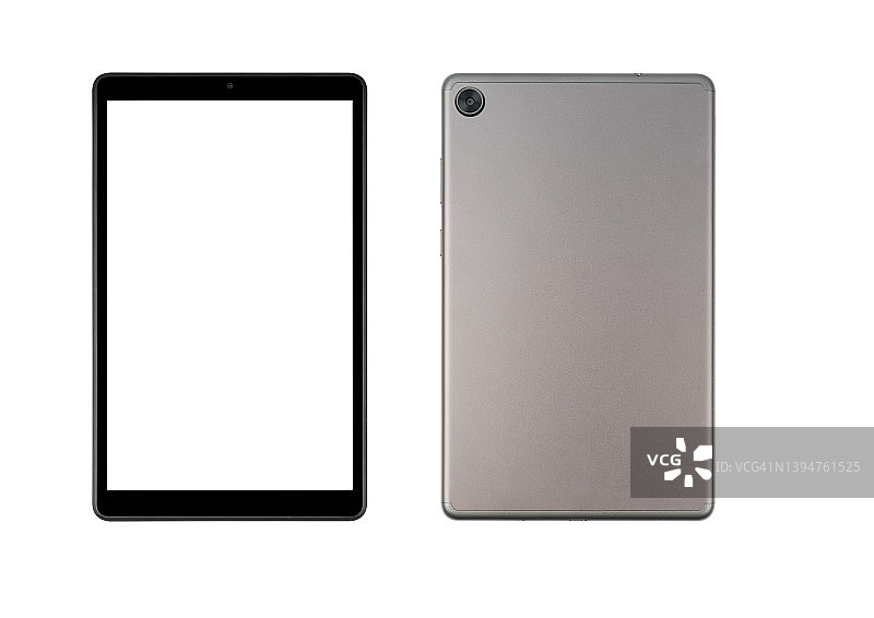 白色背景上的平板电脑正面和背面图片素材
