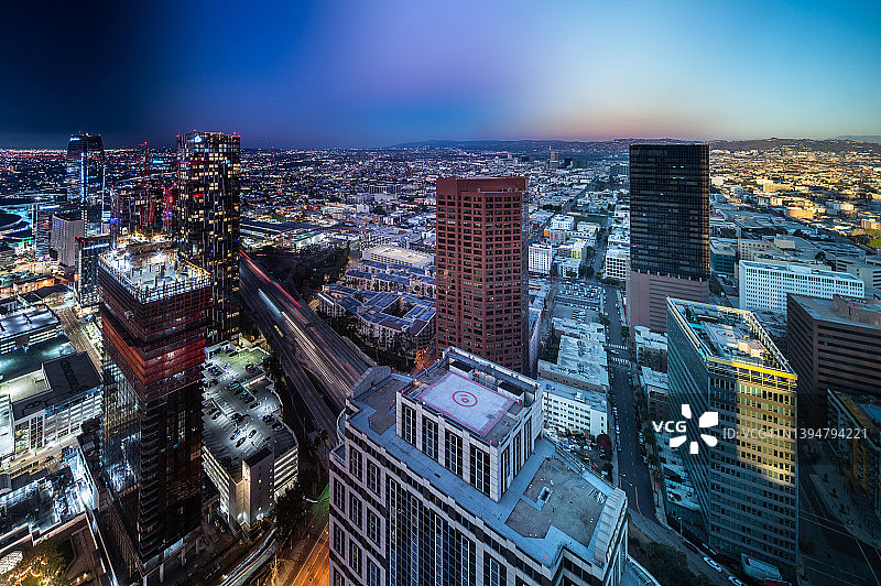 洛杉矶市中心天际线的日出延时合成景观图片素材