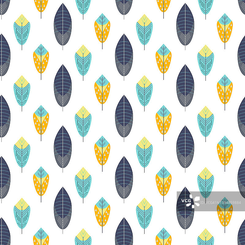 蓝色和黄色羽毛图案图片素材