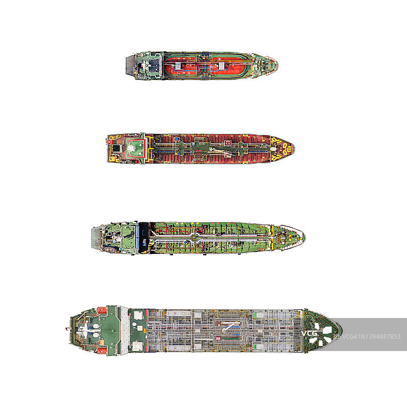 俯瞰视角：停泊在孤立背景下的油轮，用于商业物流、进出口运输图片素材