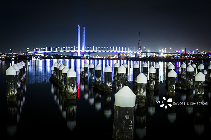 博尔特桥和墨尔本码头区夜晚遗址图片素材