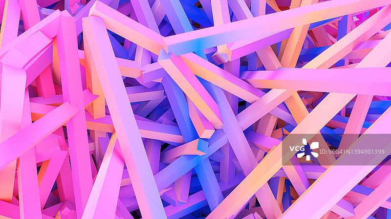 抽象粉色和蓝色混沌方条结构背景3D渲染图片素材