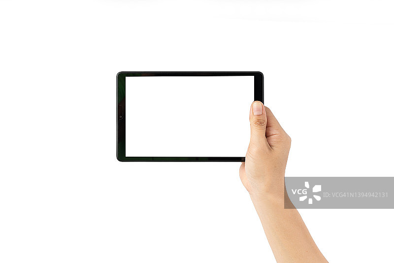 手持平板电脑，白色背景图片素材