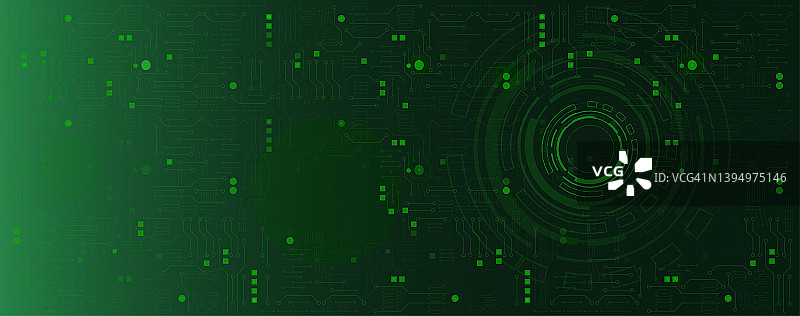 绿色电路电子、电气线路或电路板与圆形工程技术概念矢量背景图片素材