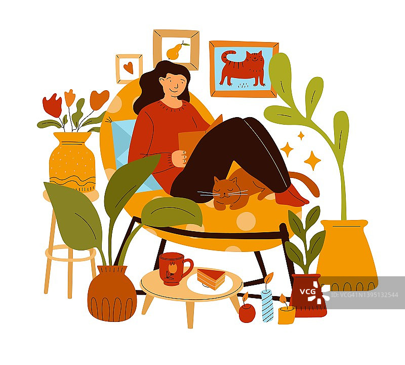 慵懒的周末女孩，舒适的居家生活图片素材