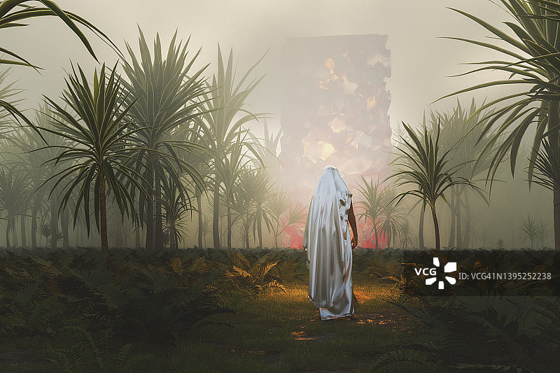 通往寺庙的奇幻古老寺庙与祭司图片素材