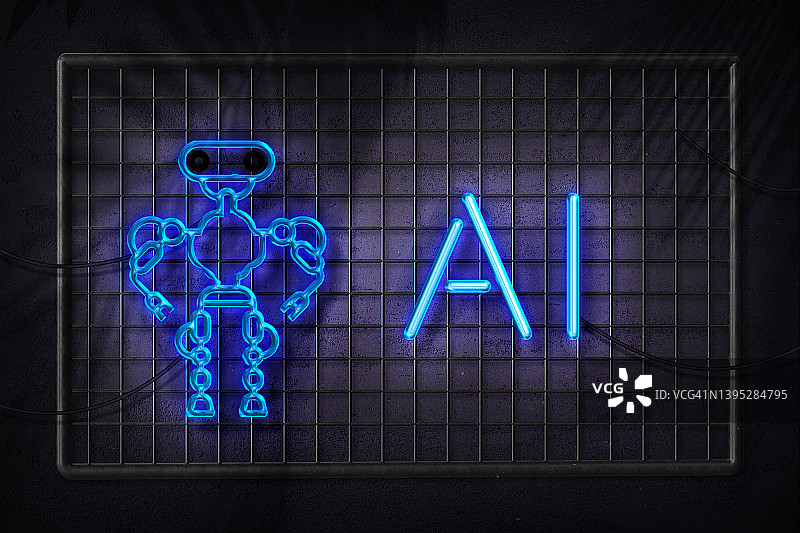 人工智能 - 霓虹灯风格的聊天机器人概念图片素材