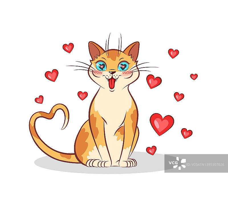 恋爱中的可爱猫咪，小猫和爱心图片素材