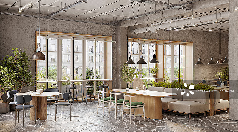3D渲染的餐厅和咖啡厅内部场景图片素材