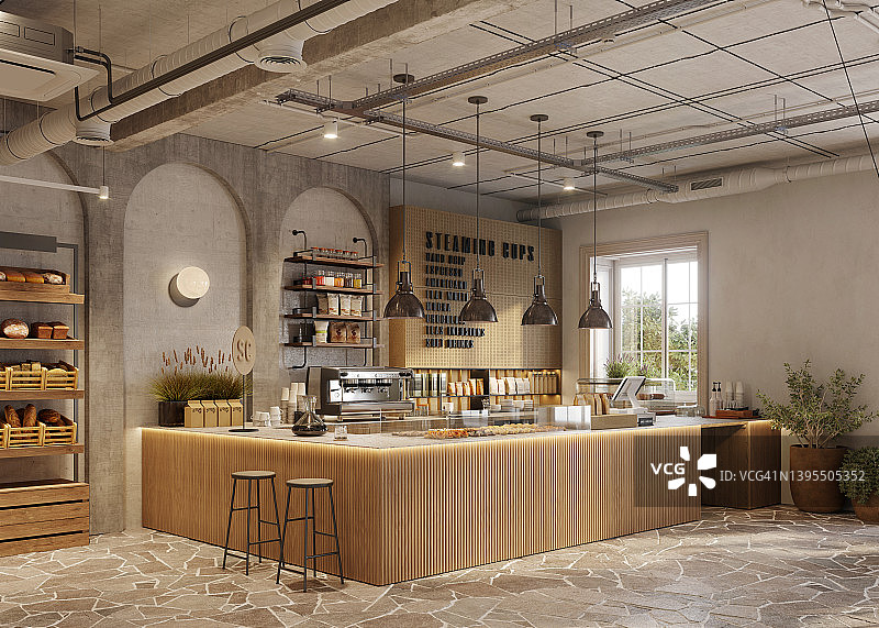 3D现代咖啡店内部图片素材