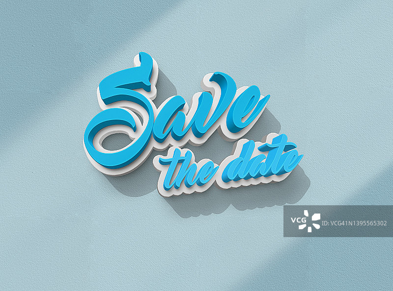蓝色和白色3D字母婚期通知图片素材