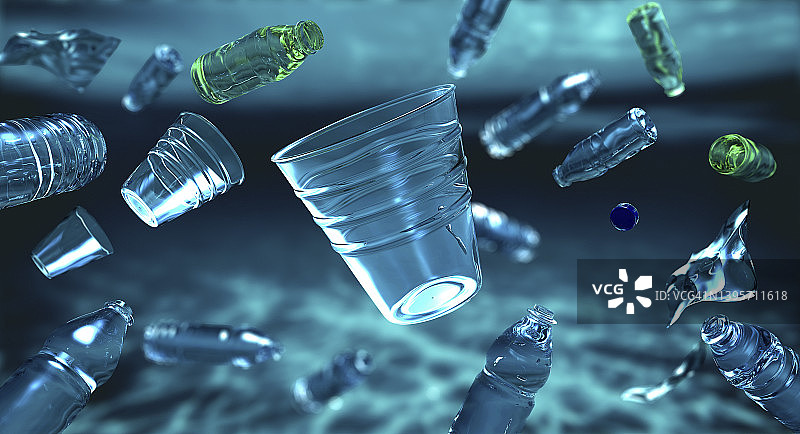 水下漂浮的塑料瓶插画图片素材