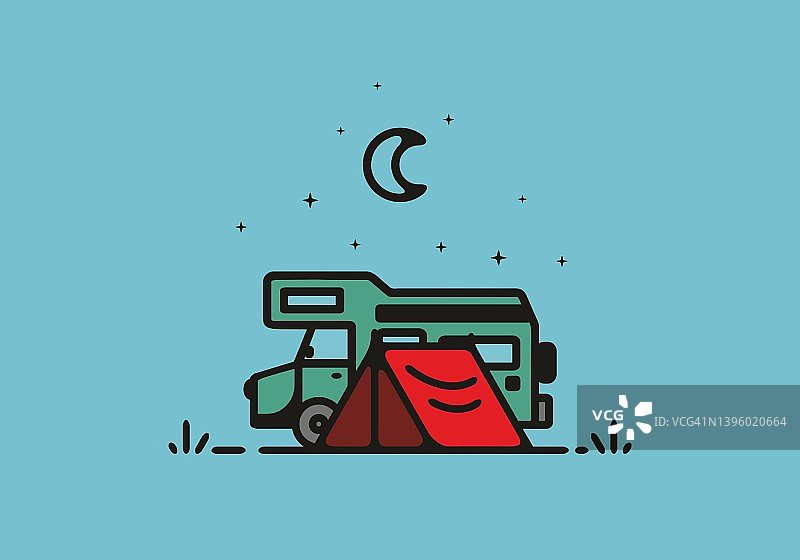 露营车线条艺术插画图片素材