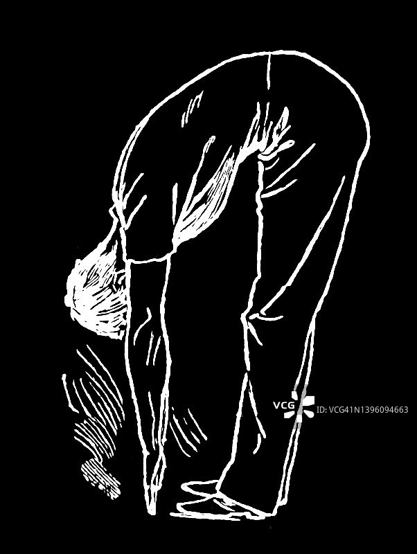 卫生体操，健康生活方式 - 腿部、身体和手臂练习古版画插图图片素材