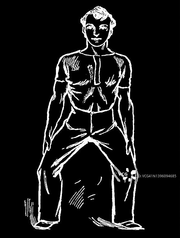 卫生体操，健康生活方式 - 腿部、身体和手臂练习古版画插图图片素材