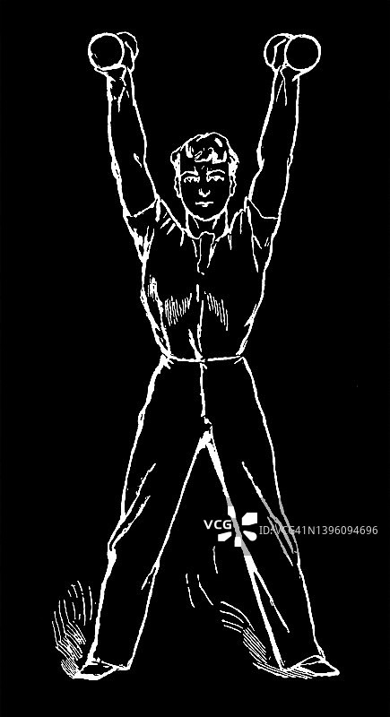 卫生体操，健康生活方式—哑铃练习古版画图片素材