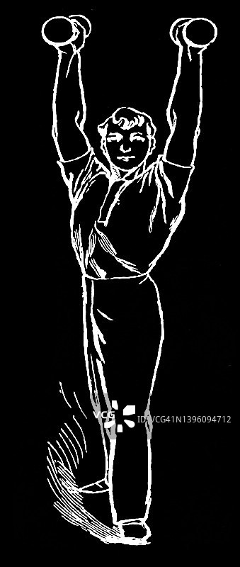 卫生体操，健康生活方式—哑铃练习古版画图片素材