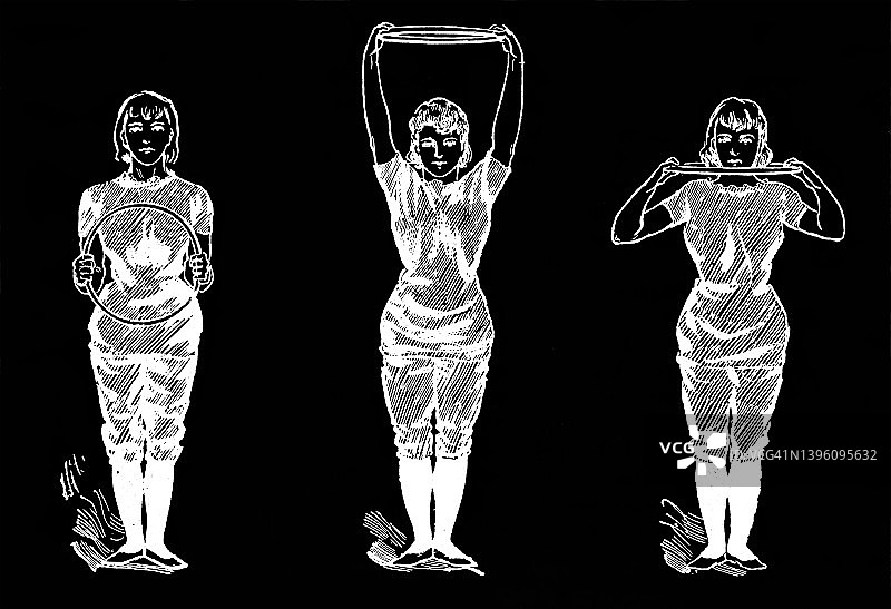 卫生体操呼啦圈练习古老雕刻插图图片素材