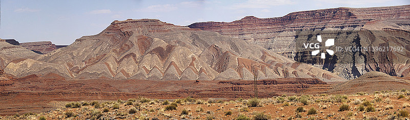 犹他州圣胡安河沿岸的侵蚀悬崖全景图片素材