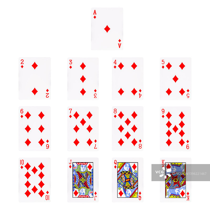 成组的钻石扑克牌素材合集，隔离在白色背景上。含裁剪路径图片素材