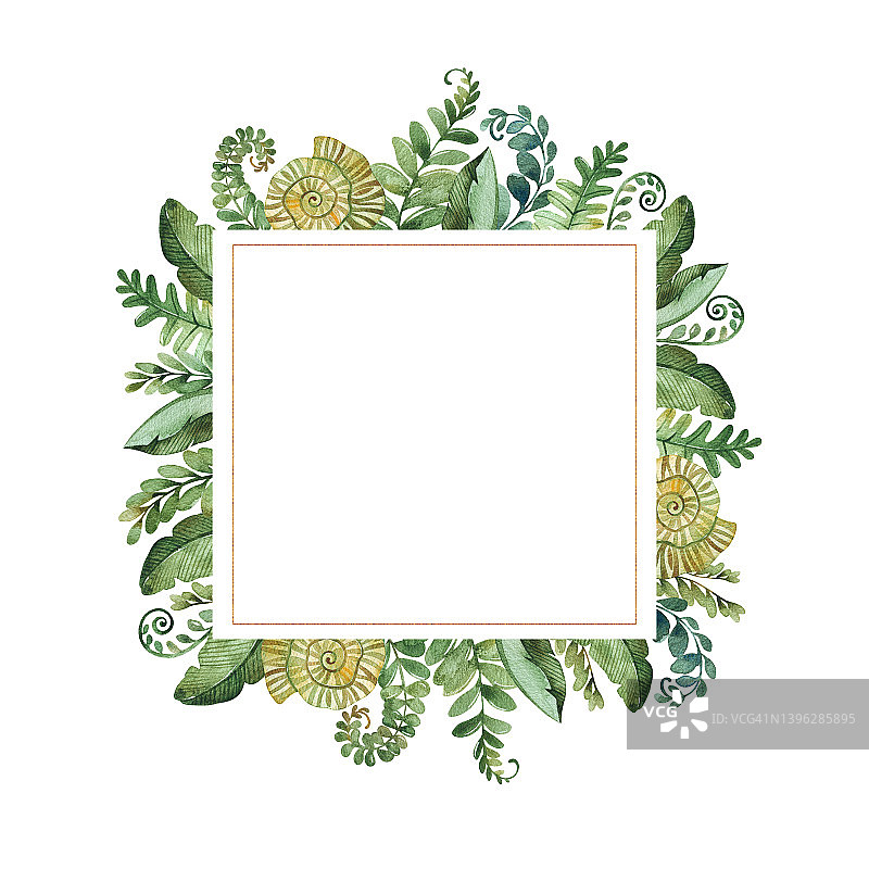 水彩热带树叶边框图片素材