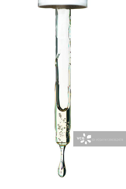 玻璃滴管滴落精油，美容护肤概念，聚谷氨酸图片素材