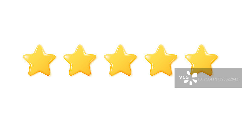 逼真风格的黄色3D五角星，用于产品或服务评级图片素材