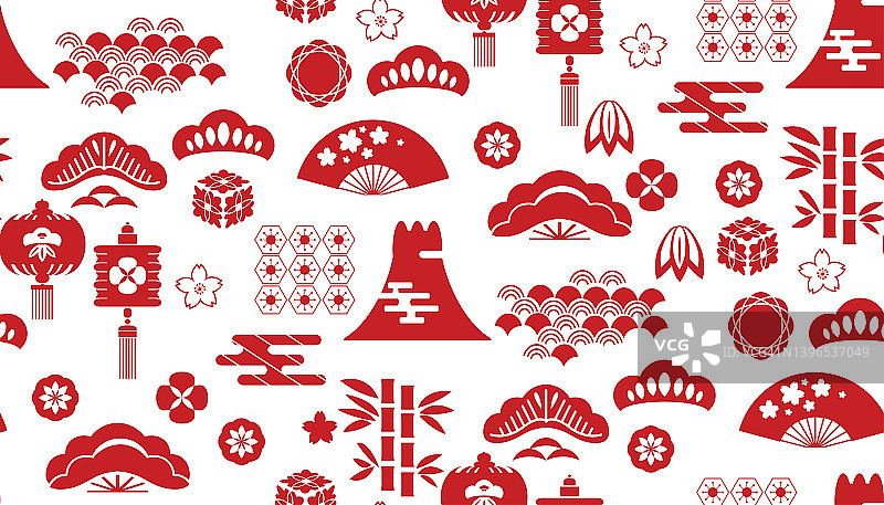 精美日式祥云海浪梅花和服图案图片素材