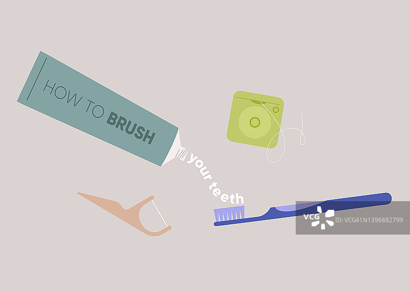 如何正确刷牙：一套牙科治疗工具图片素材