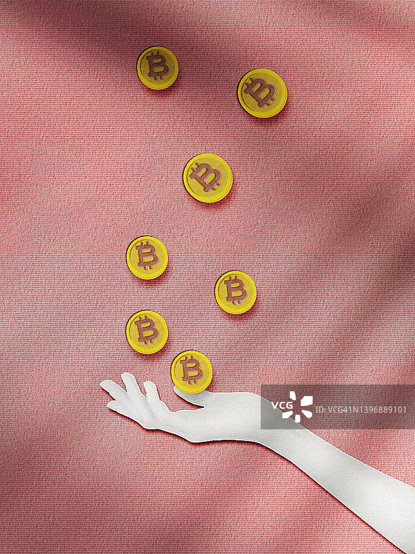 紫色背景中的比特币图片素材