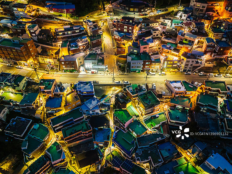 老住宅区夜景航拍图片素材