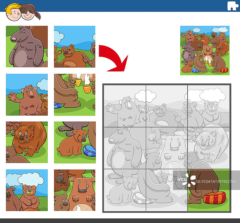 卡通熊动物角色拼图图片素材