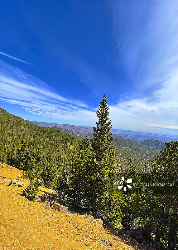 科罗拉多斯普林斯高空山林景色图片素材