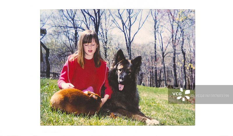 儿童与狗、宠物兔的自然照片，忠诚的德国牧羊犬图片素材