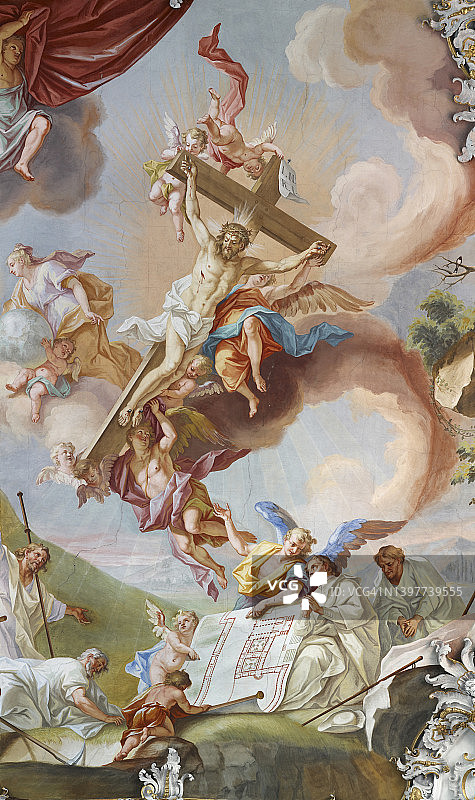 天花板壁画：圣诺伯特所见的十字架上的耶稣图片素材
