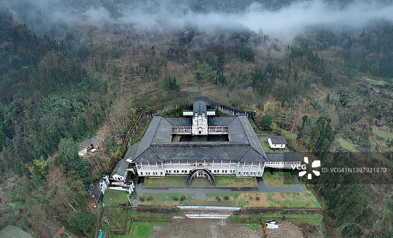 成都中式天主教堂（圣母领报修院）航拍图片素材