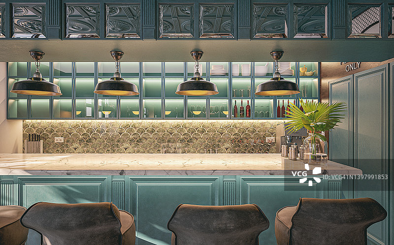 豪华餐厅吧台正面特写图片素材