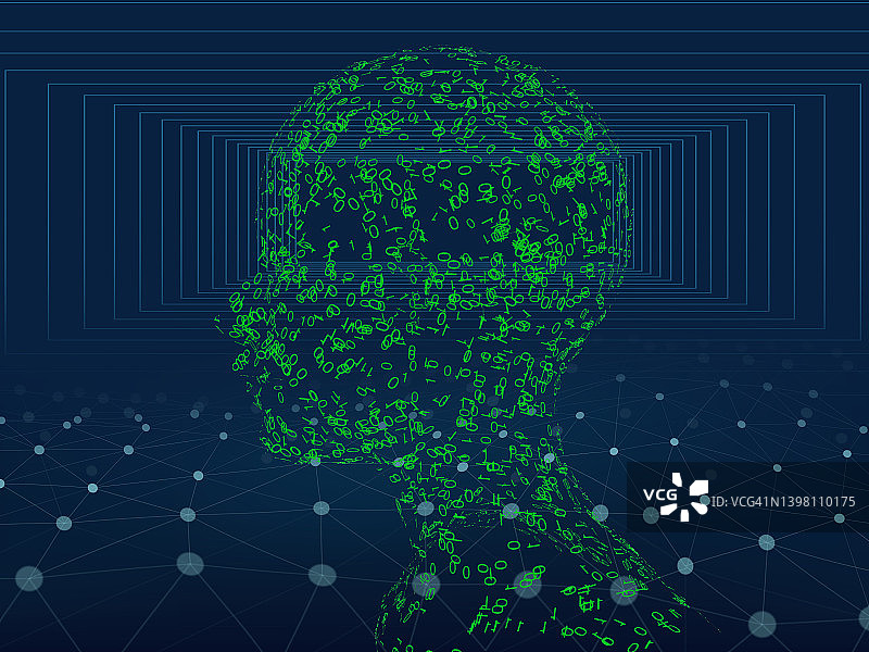 人工智能与带二进制代码的人头图片素材