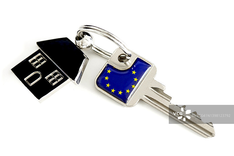 欧元旗帜房屋钥匙图片素材