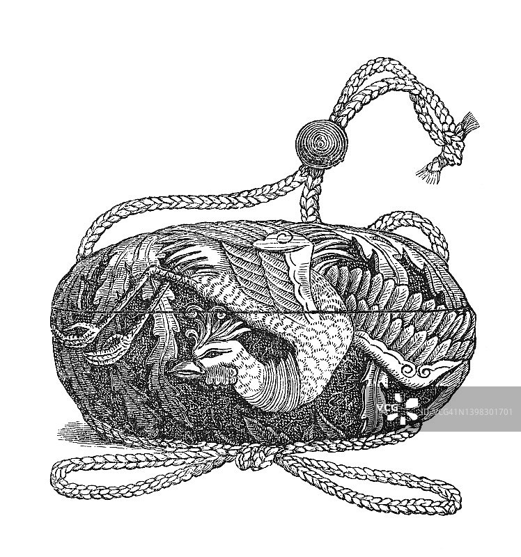 日本艺术古董雕刻插图：药盒图片素材