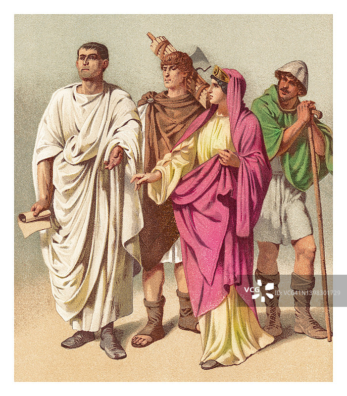 罗马人古代服饰的古老彩 lithograph 插图图片素材
