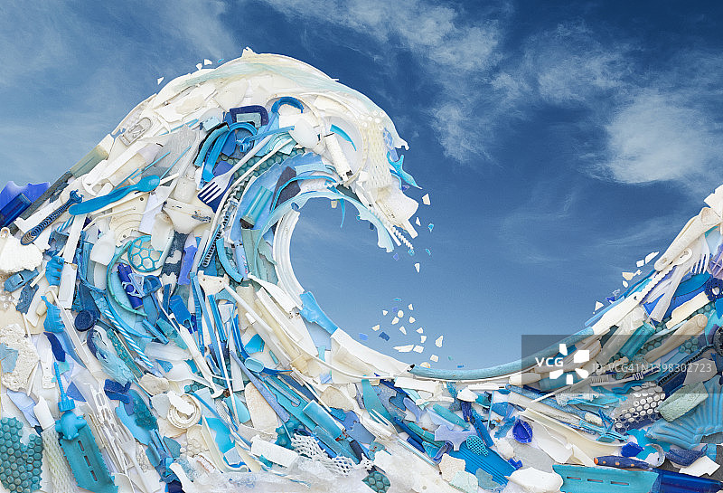 海洋塑料污染波浪图片素材