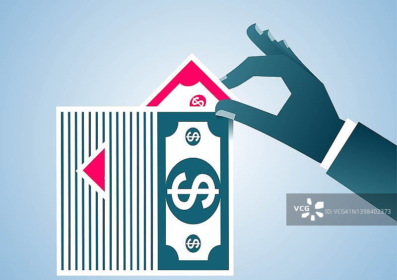 从一叠钞票中取出一小叠，消费和预算商业概念插画图片素材