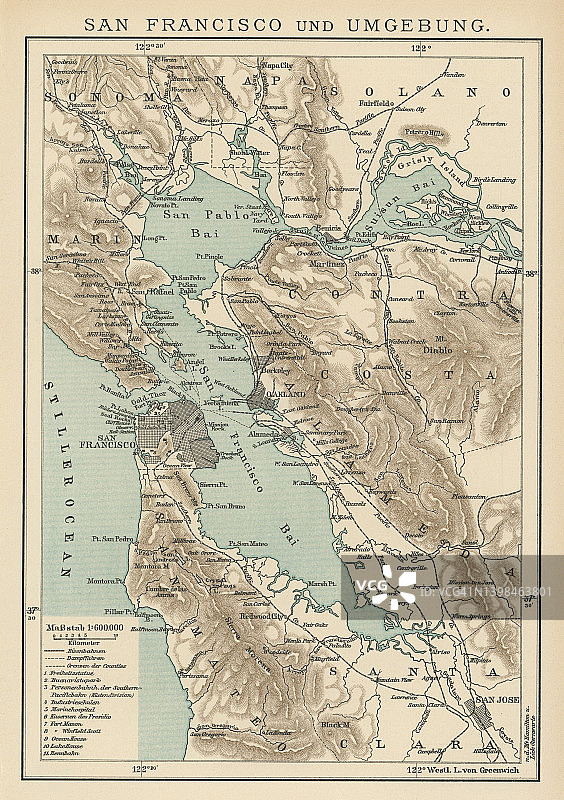 美国旧金山及附近地区老地图图片素材