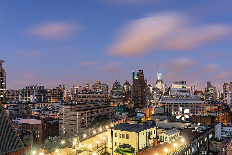 上海市中心日落航拍景观图片素材